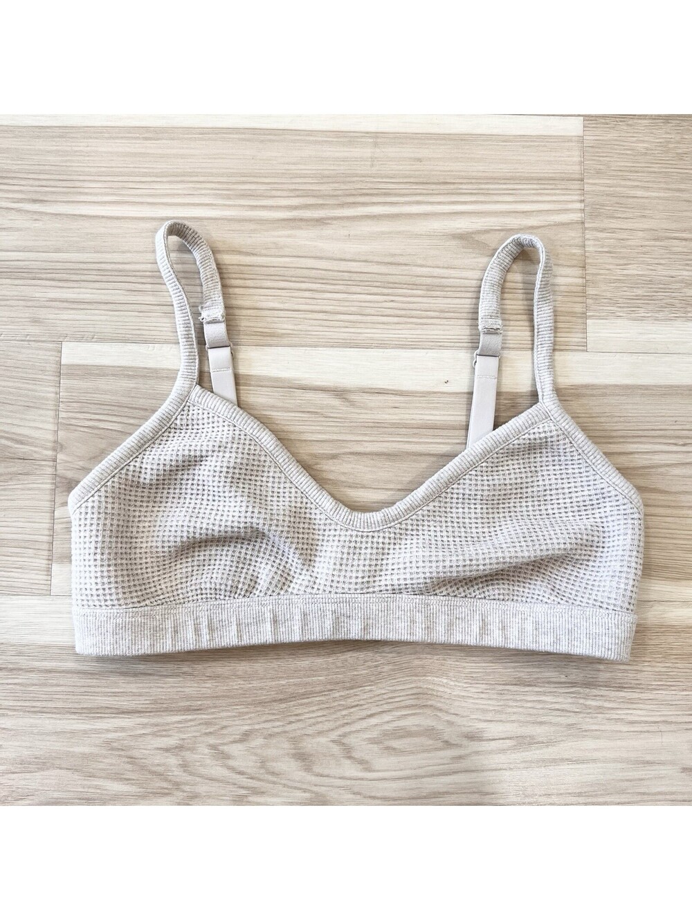 Negative Underwear Waffle Knit Lounge Bralette Sz 2 Sand Beige Color Adjustable
